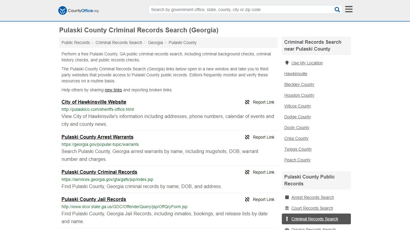 Pulaski County Criminal Records Search (Georgia) - County Office