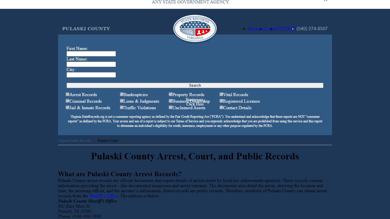 Pulaski County Arrest, Court, and Public Records